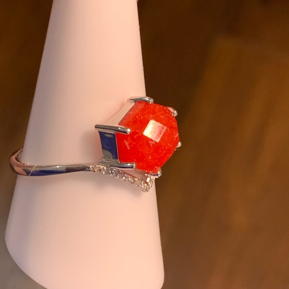 Genuine Red Quartz size 10 ring bomb party ring rhodium plated band - Picture 5 of 6